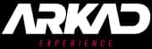 Logo Arkad branca com escrita experience em degradê